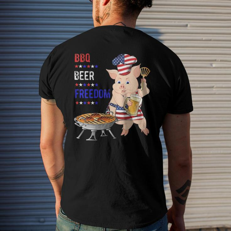 Bbq Beer Freedom Pig American Flag Men's Back Print T-shirt Gifts for Him