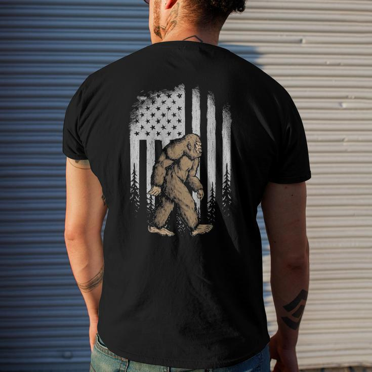 Bigfoot American Flag 4Th Of July Retro Vintage Sasquatch Men's Back Print T-shirt Gifts for Him