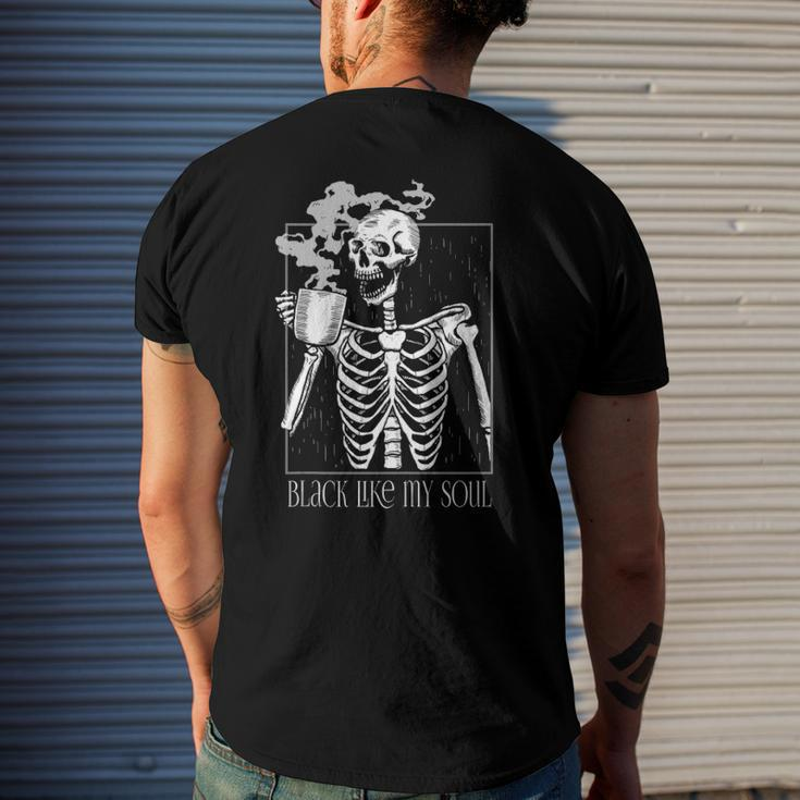 Black Coffee Like My Soul Skeleton Funny Java Or Die Men's Crewneck Short Sleeve Back Print T-shirt Gifts for Him