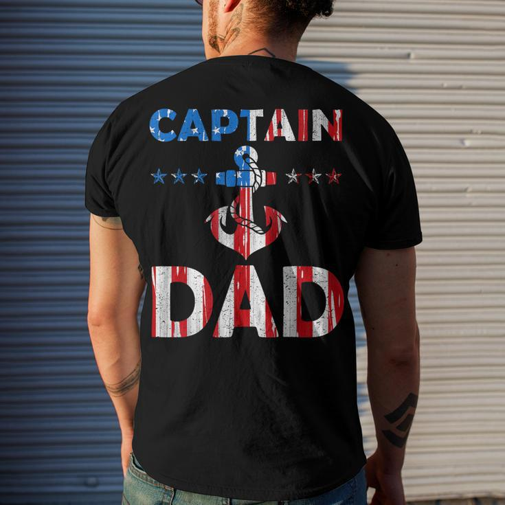 Captain Dad Boat Owner American Flag 4Th Of July Men's T-shirt Back Print Gifts for Him