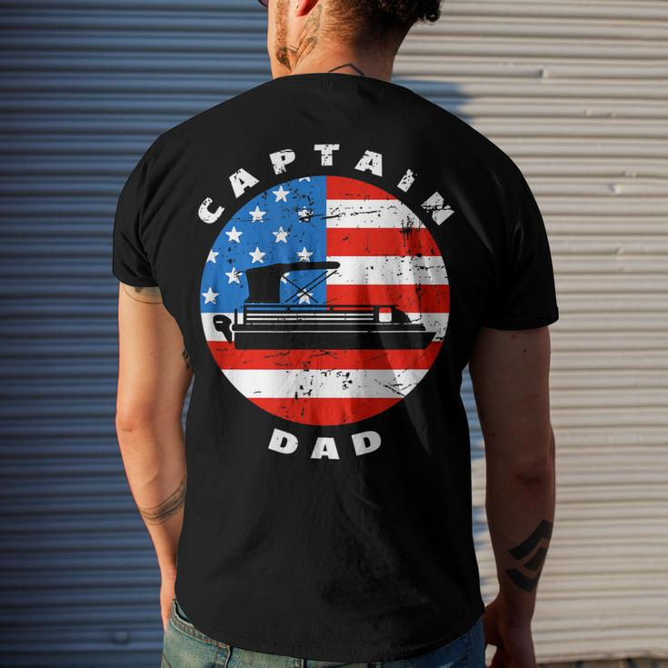 Mens Captain Dad Pontoon Boat Retro Us Flag 4Th Of July Boating Men's T-shirt Back Print Gifts for Him