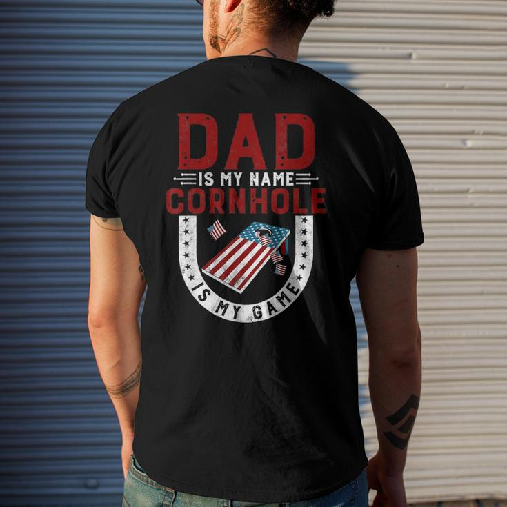 Cornhole Player Dad Is My Name Cornhole Is My Game Men's Back Print T-shirt Gifts for Him