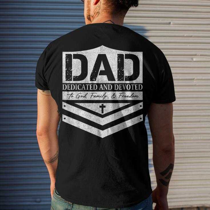 Dad Dedicated And Devoted Happy Fathers Day Men's Back Print T-shirt Gifts for Him