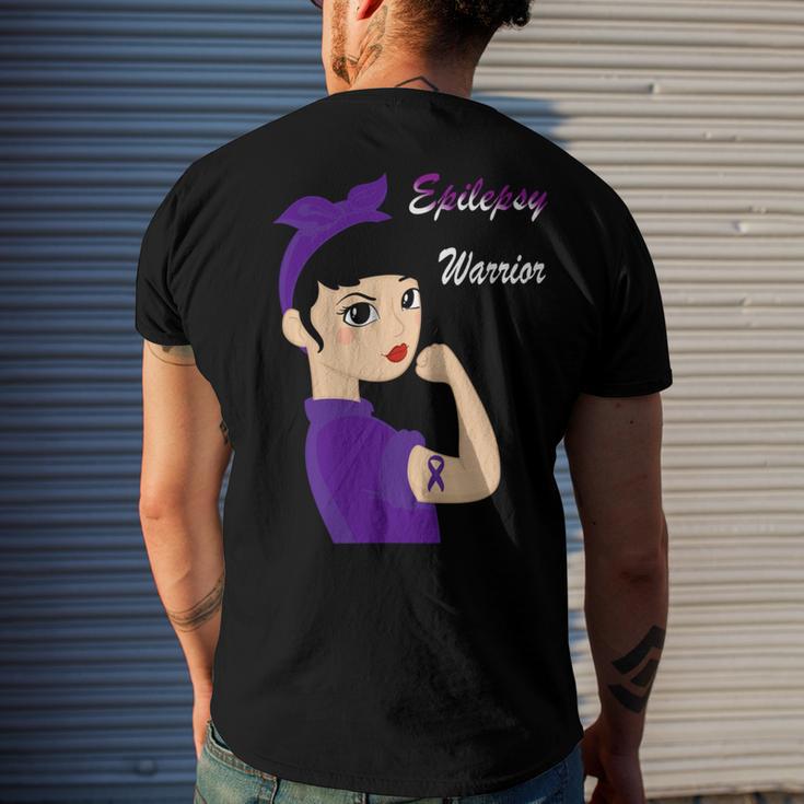 Epilepsy Warrior Strong Women Purple Ribbon Epilepsy Epilepsy Awareness V2 Men's Crewneck Short Sleeve Back Print T-shirt Gifts for Him