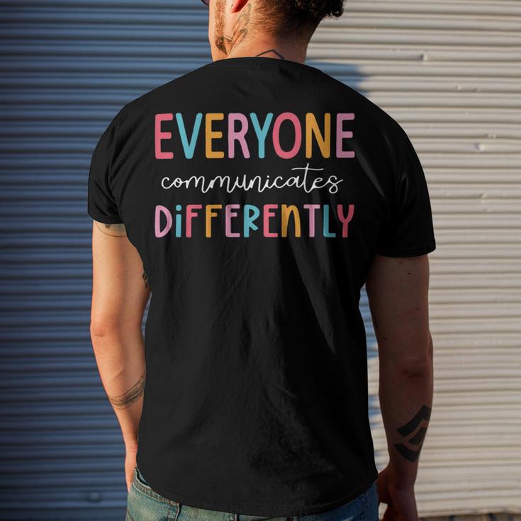 Everyone Communicate Differently Autism Awareness Men's Crewneck Short Sleeve Back Print T-shirt Gifts for Him