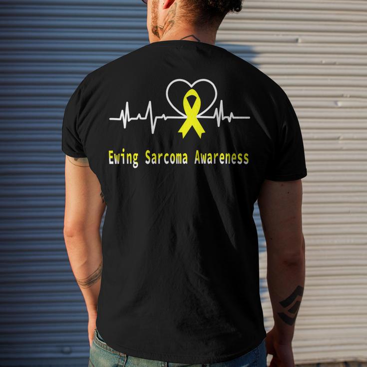 Ewings Sarcoma Awareness Heartbeat Yellow Ribbon Ewings Sarcoma Ewings Sarcoma Awareness Men's Crewneck Short Sleeve Back Print T-shirt Gifts for Him