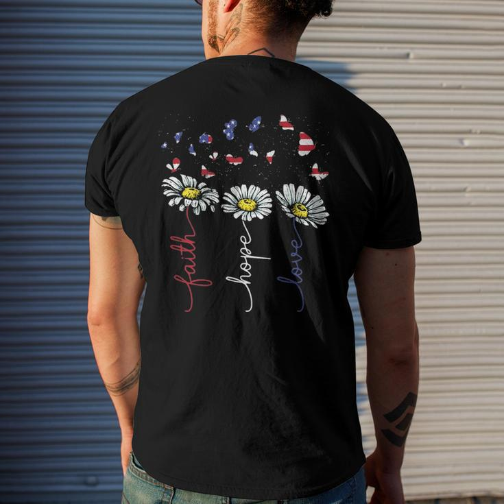 Faith Hope Love 4Th July Daisy Flowers Butterflies Us Flag Men's Back Print T-shirt Gifts for Him