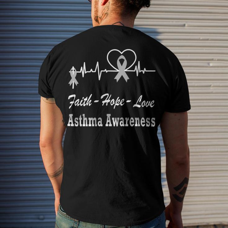 Faith Hope Love Asthma Awareness Heartbeat Christian Cross Grey Ribbon Asthma Asthma Awareness Men's Crewneck Short Sleeve Back Print T-shirt Gifts for Him