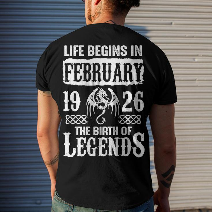 February 1926 Birthday Life Begins In February 1926 Men's T-Shirt Back Print Gifts for Him