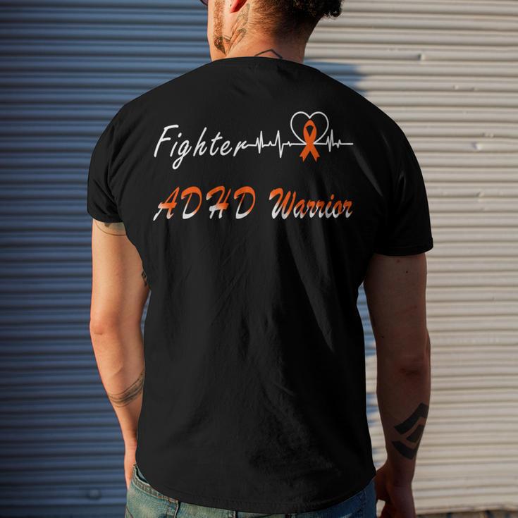 Fighter Adhd Warrior Heartbeat Orange Ribbon Attention Deficit Hyperactivity Disorder Adhd Awareness Men's Crewneck Short Sleeve Back Print T-shirt Gifts for Him