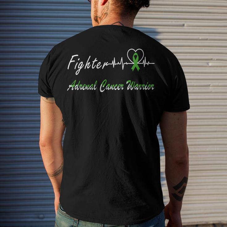 Fighter Adrenal Cancer Warrior Heartbeat Green Ribbon Adrenal Cancer Adrenal Cancer Awareness Men's Crewneck Short Sleeve Back Print T-shirt Gifts for Him