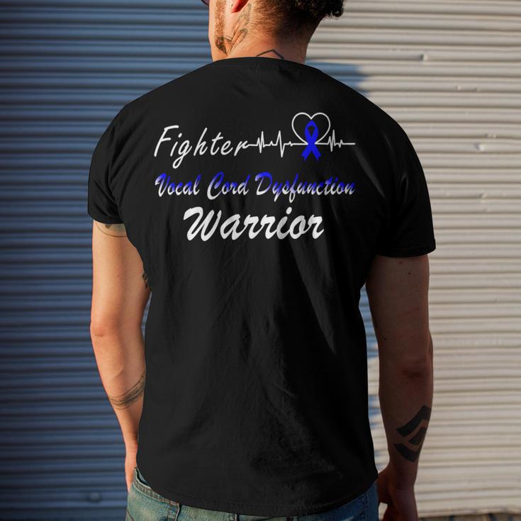 Fighter Vocal Cord Dysfunction Warrior Heartbeat Blue Ribbon Vcd Vocal Cord Dysfunction Awareness Men's Crewneck Short Sleeve Back Print T-shirt Gifts for Him