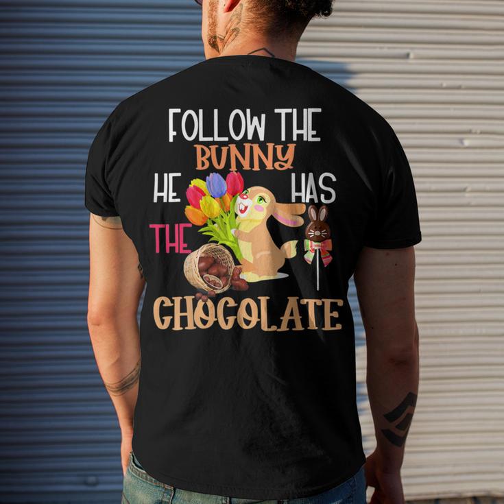 Follow The Bunny He Has Chocolate Men's Crewneck Short Sleeve Back Print T-shirt Gifts for Him