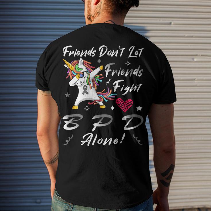 Friends Dont Let Friends Fight Borderline Personality Disorder Bpd Alone Unicorn Grey Ribbon Borderline Personality Disorder Bpd Awareness Men's Crewneck Short Sleeve Back Print T-shirt Gifts for Him