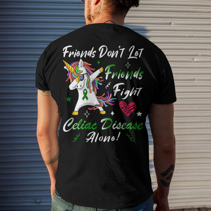 Friends Dont Let Friends Fight Celiac Disease Alone Unicorn Green Ribbon Celiac Disease Celiac Disease Awareness Men's Crewneck Short Sleeve Back Print T-shirt Gifts for Him