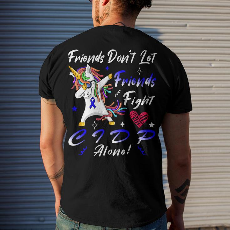 Friends Dont Let Friends Fight Chronic Inflammatory Demyelinating Polyneuropathy Cidp Alone Unicorn Blue Ribbon Cidp Support Cidp Awareness V2 Men's Crewneck Short Sleeve Back Print T-shirt Gifts for Him