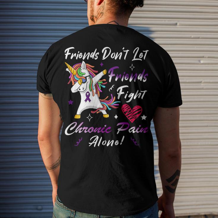 Friends Dont Let Friends Fight Chronic Pain Alone Unicorn Purple Ribbon Chronic Pain Support Chronic Pain Awareness Men's Crewneck Short Sleeve Back Print T-shirt Gifts for Him