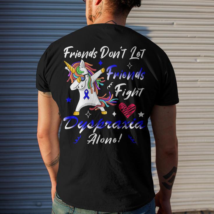 Friends Dont Let Friends Fight Dyspraxia Alone Blue Ribbon Unicorn Dyspraxia Dyspraxia Awareness Men's Crewneck Short Sleeve Back Print T-shirt Gifts for Him