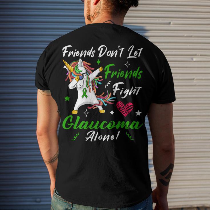 Friends Dont Let Friends Fight Glaucoma Alone Unicorn Green Ribbon Glaucoma Glaucoma Awareness Men's Crewneck Short Sleeve Back Print T-shirt Gifts for Him