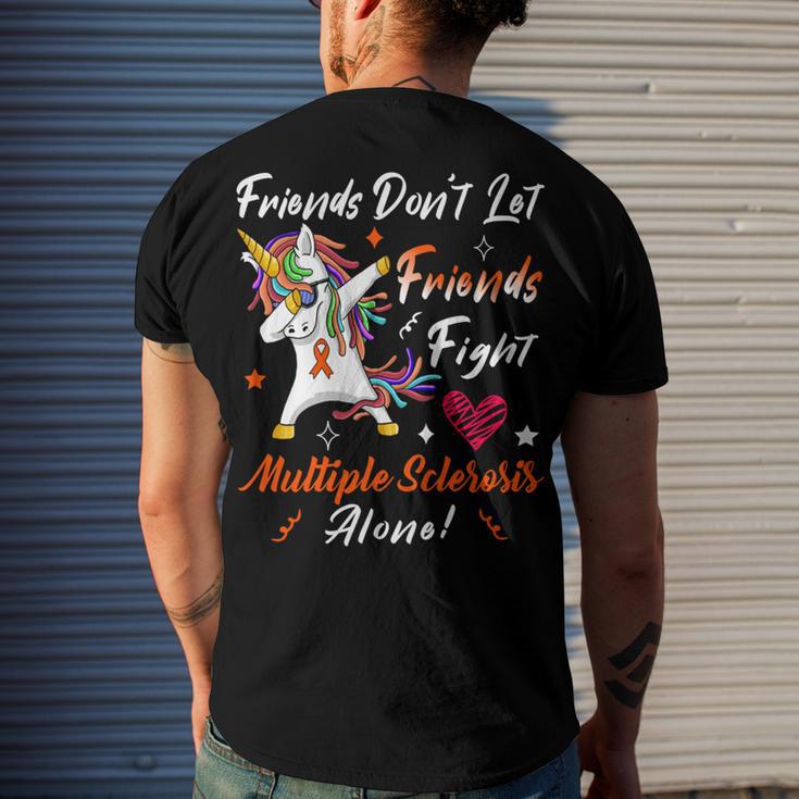 Friends Dont Let Friends Fight Multiple Sclerosis Alone Unicorn Orange Ribbon Multiple Sclerosis Multiple Sclerosis Awareness Men's Crewneck Short Sleeve Back Print T-shirt Gifts for Him