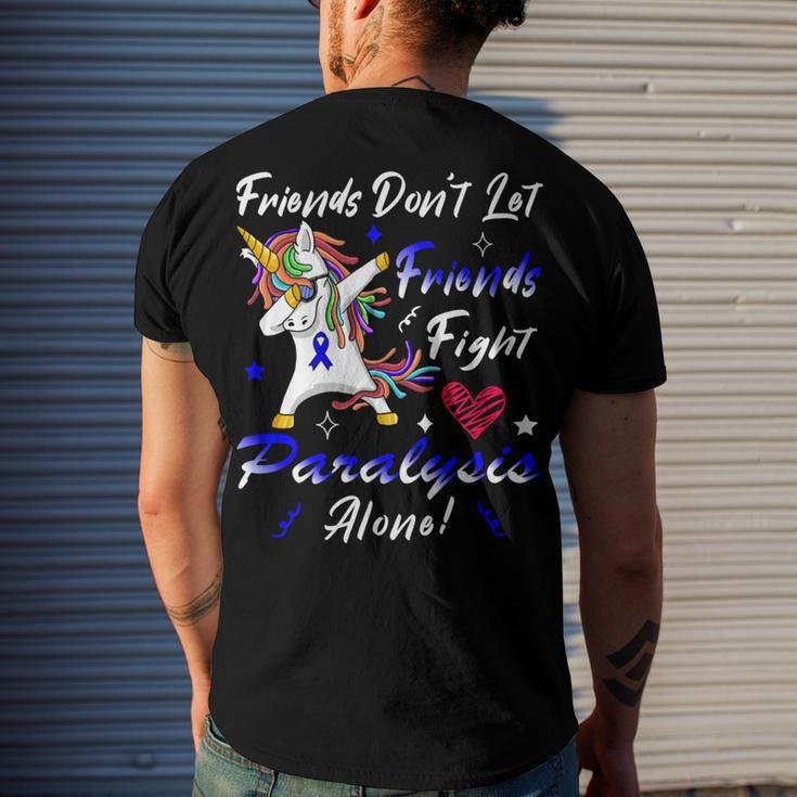 Friends Dont Let Friends Fight Paralysis Alone Unicorn Blue Ribbon Paralysis Paralysis Awareness Men's Crewneck Short Sleeve Back Print T-shirt Gifts for Him