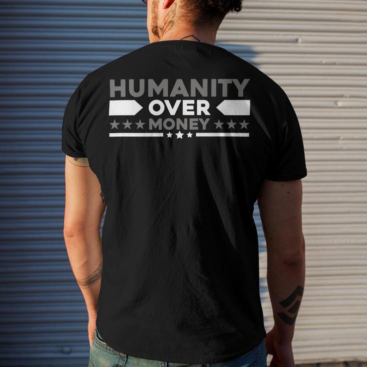 Funny Humanity Over Money Men's Crewneck Short Sleeve Back Print T-shirt Gifts for Him