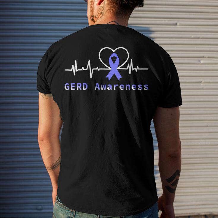 Gerd Awareness Heartbeat Periwinkle Blue Ribbon Gastroesophageal Reflux Disease Gerd Awareness Men's Crewneck Short Sleeve Back Print T-shirt Gifts for Him