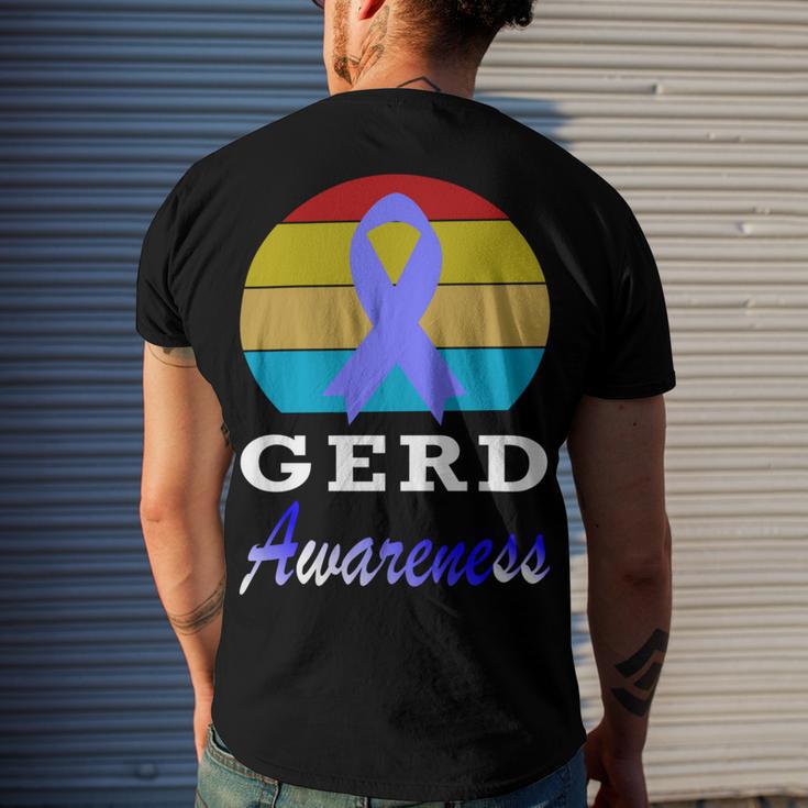 Gerd Awareness Vintage Periwinkle Blue Ribbon Gastroesophageal Reflux Disease Gerd Awareness Men's Crewneck Short Sleeve Back Print T-shirt Gifts for Him