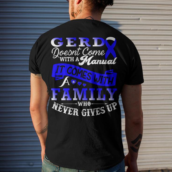 Gerd Doesnt Come With A Manual It Comes With A Family Who Never Gives Up Periwinkle Blue Ribbon Gastroesophageal Reflux Disease Gerd Awareness Men's Crewneck Short Sleeve Back Print T-shirt Gifts for Him