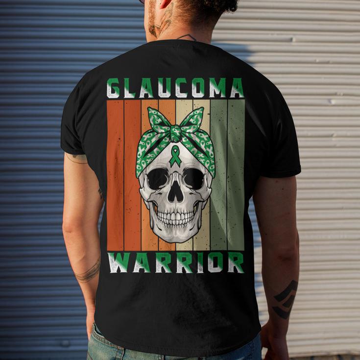 Glaucoma Warrior Skull Women Vintage Green Ribbon Glaucoma Glaucoma Awareness Men's Crewneck Short Sleeve Back Print T-shirt Gifts for Him