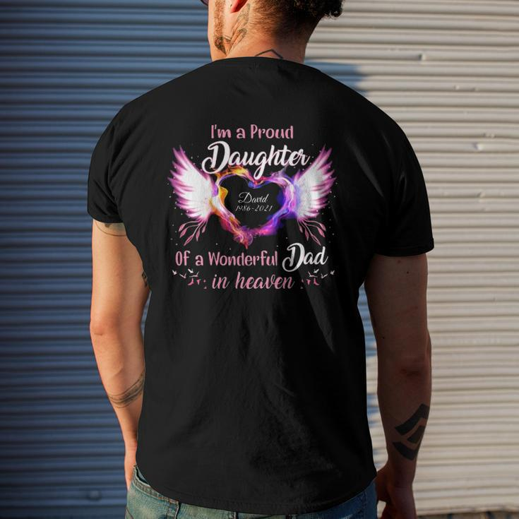 Im A Proud Daughter Of A Wonderful Dad In Heaven David 1986 2021 Angel Wings Heart Men's Crewneck Short Sleeve Back Print T-shirt Gifts for Him