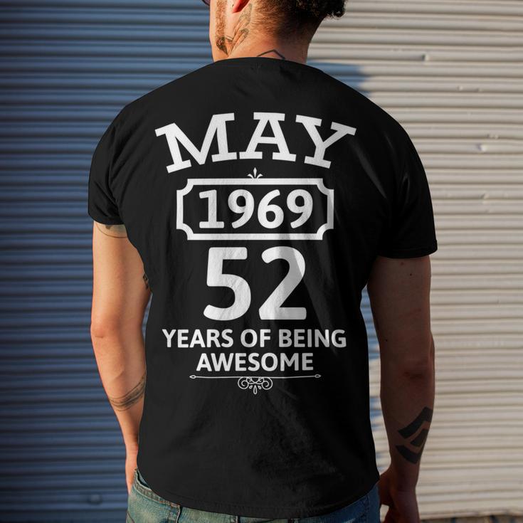 May 1969 52 Years Of Being Awesome 52Nd Birthday 52 Years Old Men's Crewneck Short Sleeve Back Print T-shirt Gifts for Him