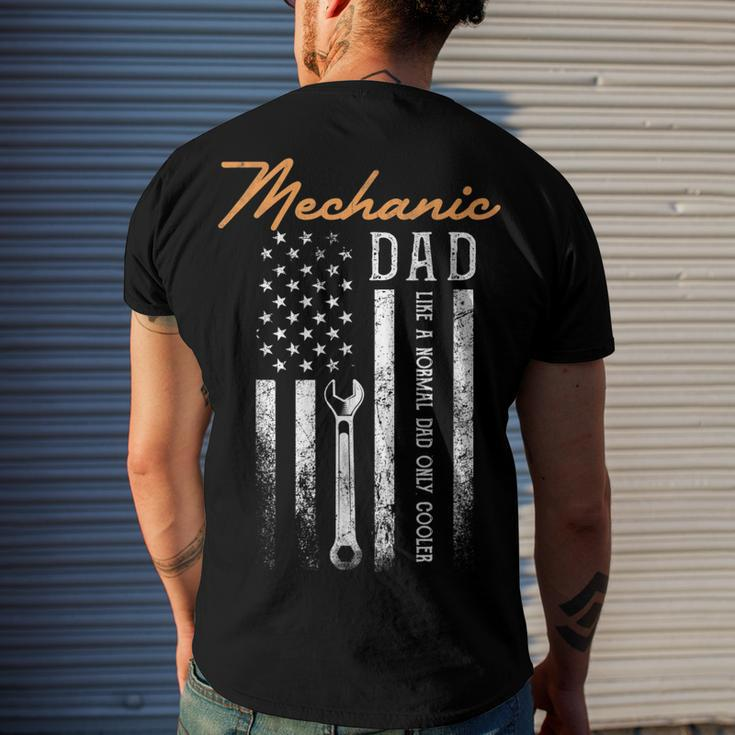 Mens Mechanic Dad Like A Normal Dad Only Cooler Usa Flag Men's Back Print T-shirt Gifts for Him