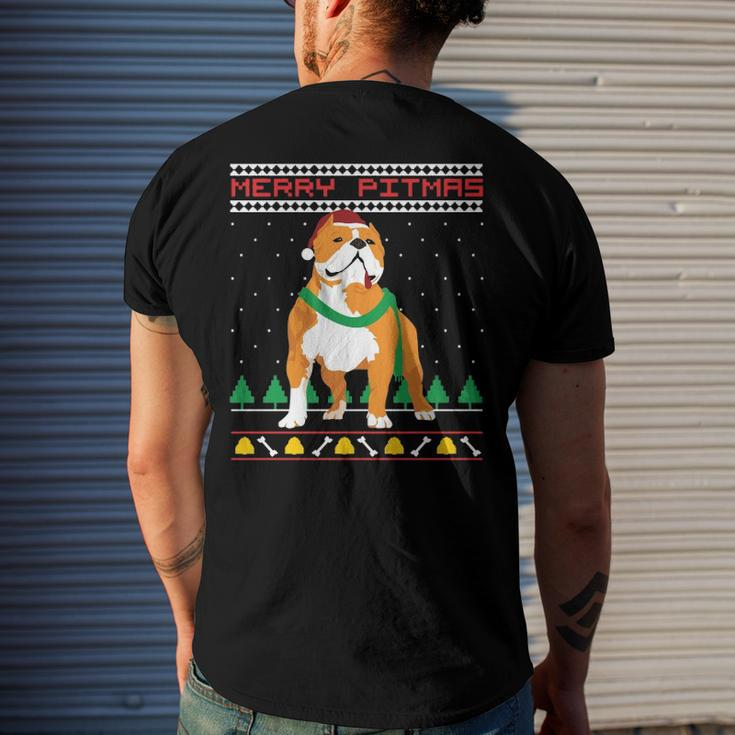 Merry Pitmas Pitbull Santa Claus Dog Ugly Christmas Men's Back Print T-shirt Gifts for Him