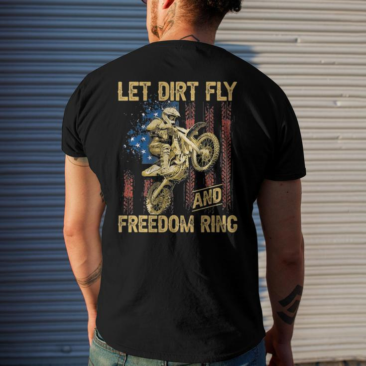 Motorcycle Let Dirt Fly And Freedom Ring Independence Day Men's Back Print T-shirt Gifts for Him