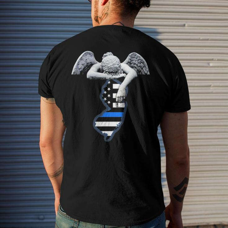 New Jersey Thin Blue Line Flag And Angel For Law Enforcement Men's Back Print T-shirt Gifts for Him