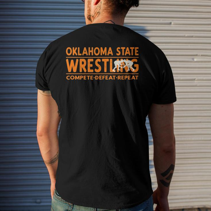 Oklahoma State Wrestling Compete Defeat Repeat Men's Back Print T-shirt Gifts for Him
