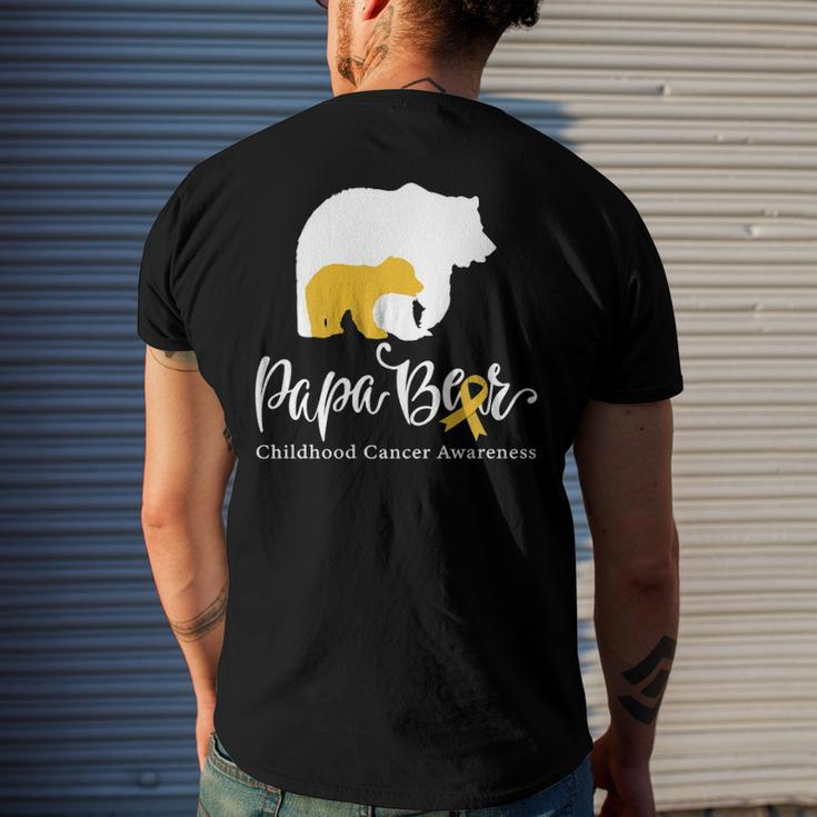 Mens Papa Bear Gold Ribbon Childhood Cancer Awareness Men's Back Print T-shirt Gifts for Him