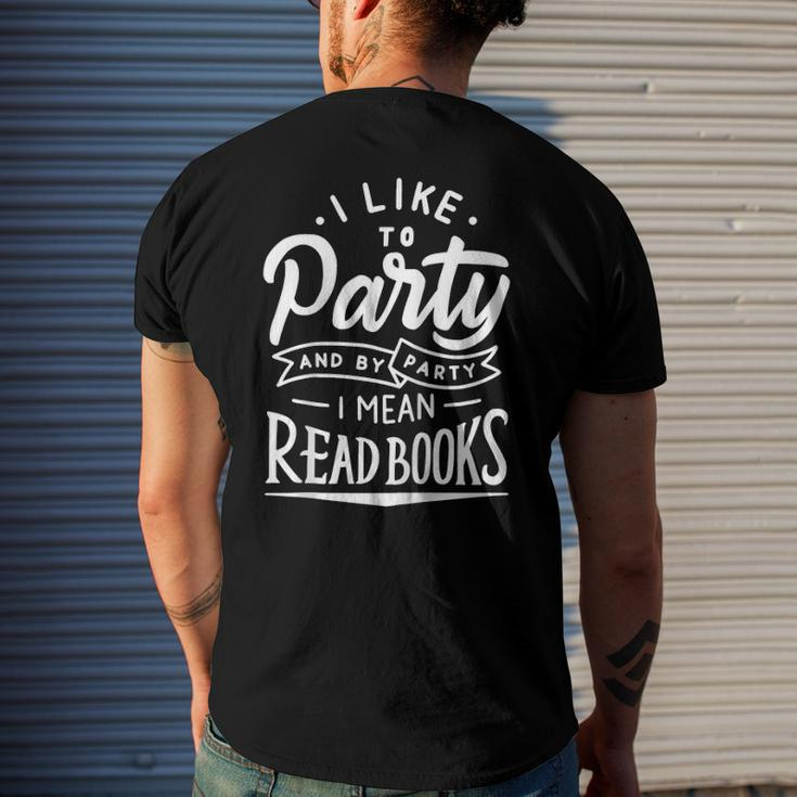 I Like To Party And By Party I Mean Read Books Raglan Baseball Tee Men's Back Print T-shirt Gifts for Him
