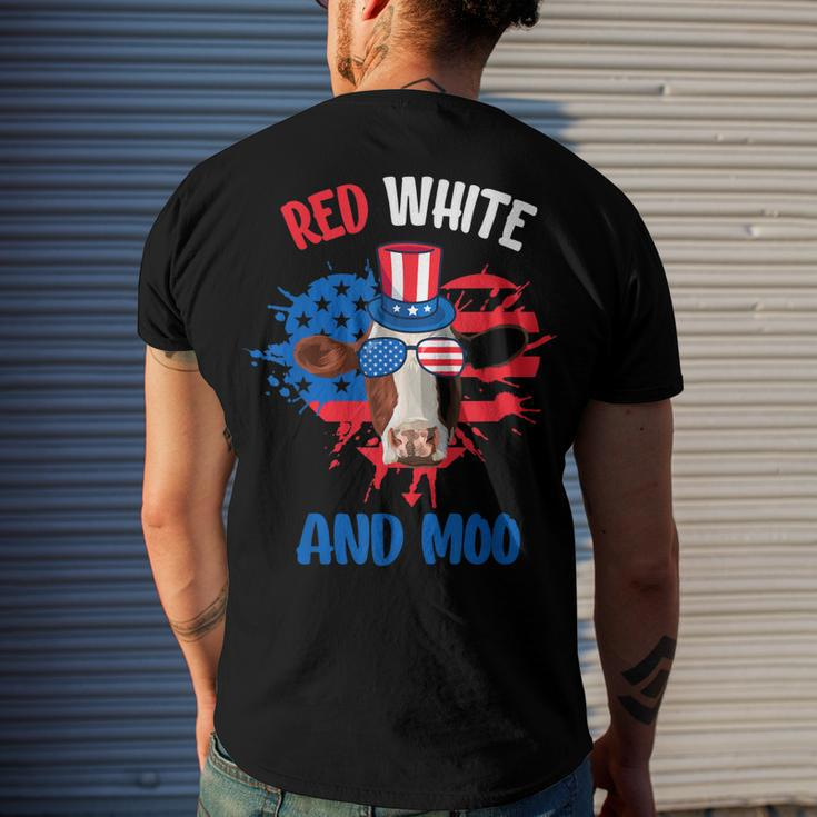 Red White And Moo Patriotic Cow Farmer 4Th Of July Men's Back Print T-shirt Gifts for Him