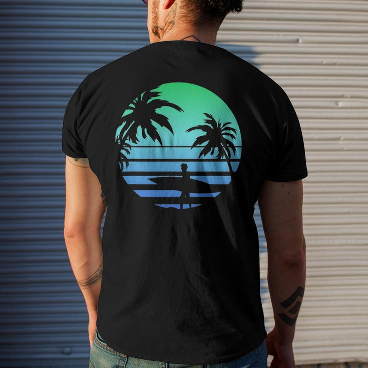 Retro Water Sport Surfboard Palm Tree Sea Tropical Surfing Men's Back Print T-shirt Gifts for Him