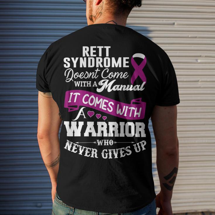 Rett Syndrome Doesnt Come With A Manual It Comes With A Warrior Who Never Gives Up Purple Ribbon Rett Syndrome Rett Syndrome Awareness Men's Crewneck Short Sleeve Back Print T-shirt Gifts for Him