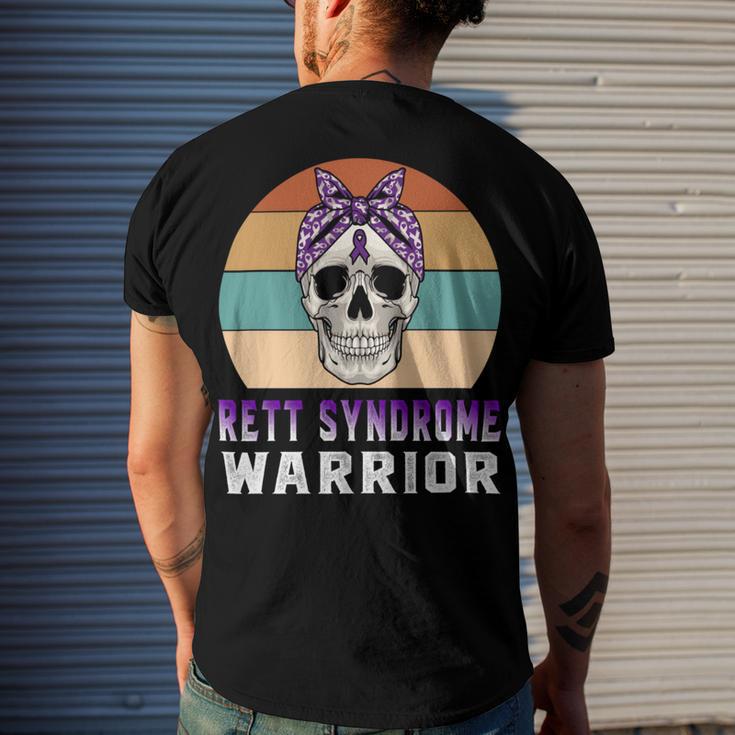 Rett Syndrome Warrior Skull Women Vintage Purple Ribbon Rett Syndrome Rett Syndrome Awareness V2 Men's Crewneck Short Sleeve Back Print T-shirt Gifts for Him