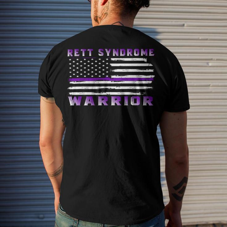 Rett Syndrome Warrior Usa Flag United States Flag Purple Ribbon Rett Syndrome Rett Syndrome Awareness Men's Crewneck Short Sleeve Back Print T-shirt Gifts for Him