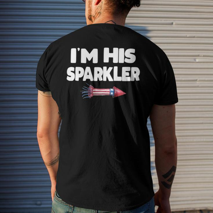 Womens Im His Sparkler Fireworks Couple Matching 4Th Of July Men's Back Print T-shirt Gifts for Him