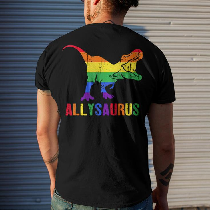 T Rex Dinosaur Lgbt Gay Pride Flag Allysaurus Ally Men's Back Print T-shirt Gifts for Him