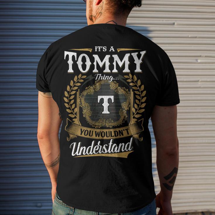 Tommy Blood Runs Through My Veins Name V2 Men's Crewneck Short Sleeve Back Print T-shirt Funny Gifts