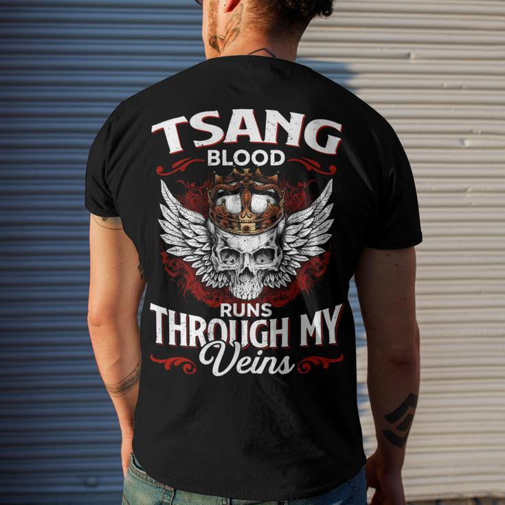 Tsang Blood Runs Through My Veins Name Men's Crewneck Short Sleeve Back Print T-shirt Funny Gifts