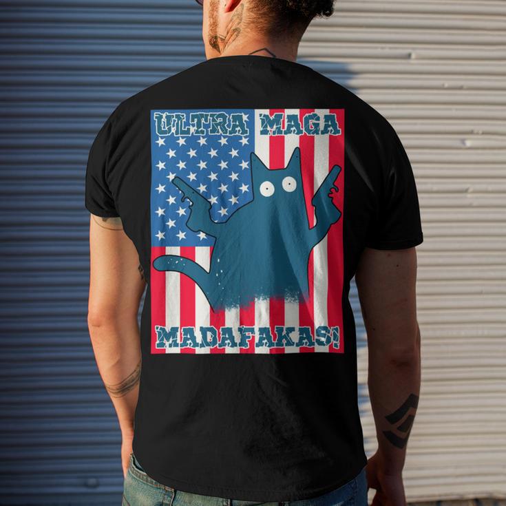 Ultra Maga Madafakas Cat American Flag Men's Crewneck Short Sleeve Back Print T-shirt Gifts for Him