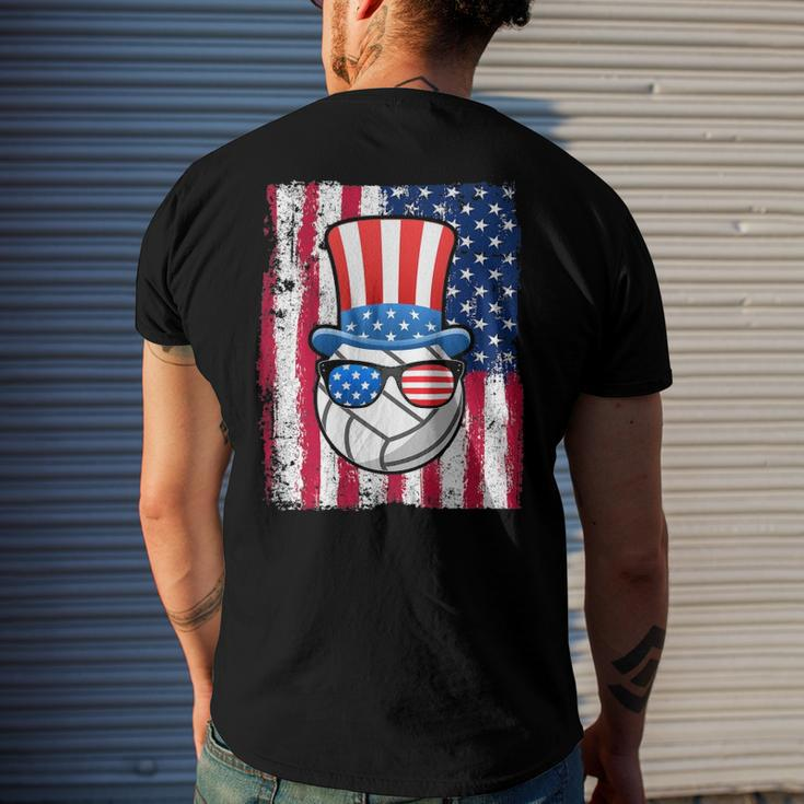 Volleyball Ball American Flag 4Th Of July Men's Back Print T-shirt Gifts for Him